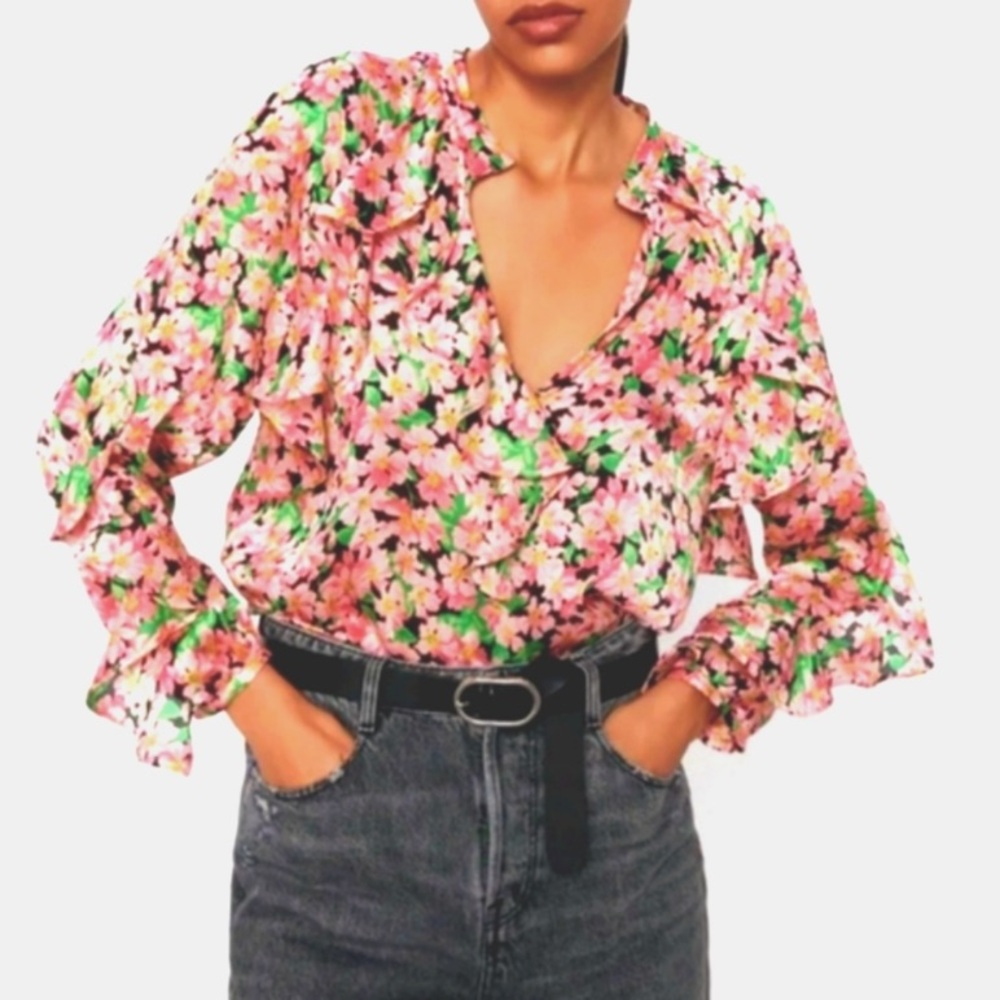 Zara Floral Ruffled Blouse Boho Romantic Cottagecore Top